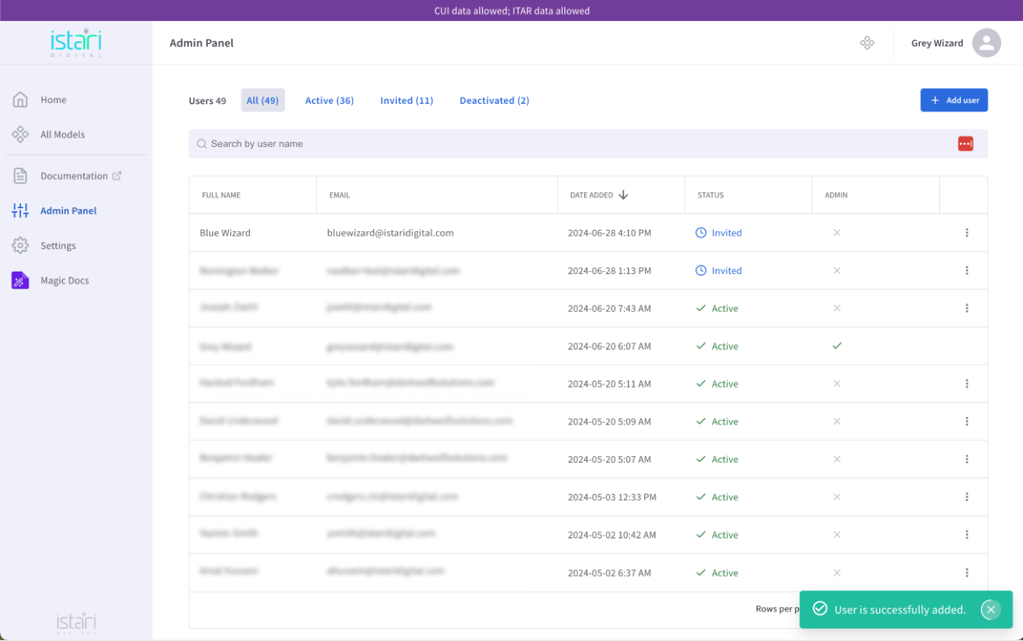 New User Added Message